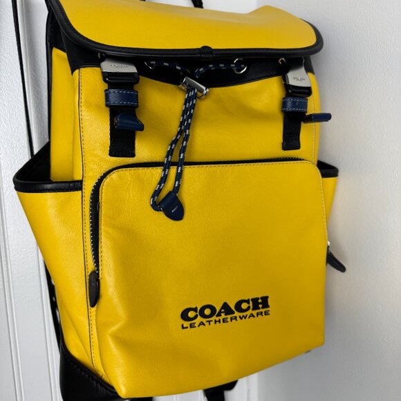 Yellow Coach Backpack | League Flap Backpack In Colorblock | Canary Yellow Navy - Picture 4 of 7